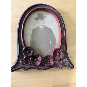 Antique Art Nouveau Floral Picture Frame Oval Red Black 1920s Composition Photo